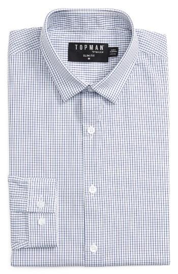 Men's Topman Slim Fit Grid Check Dress Shirt - White