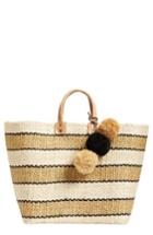 Mar Y Sol 'capri' Woven Tote With Pom Charms - Brown