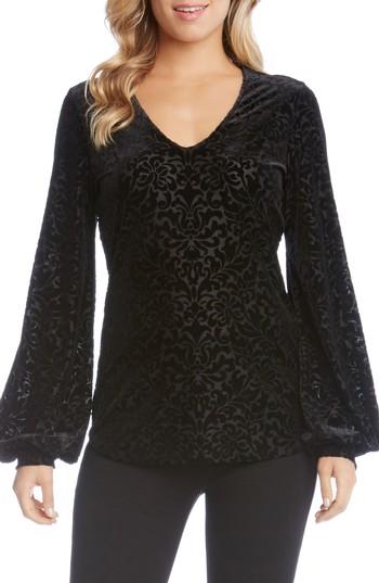 Women's Karen Kane Velvet Burnout V-neck Top - Black