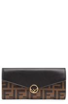 Women's Fendi Logo Calfskin Leather Continental Wallet - Black