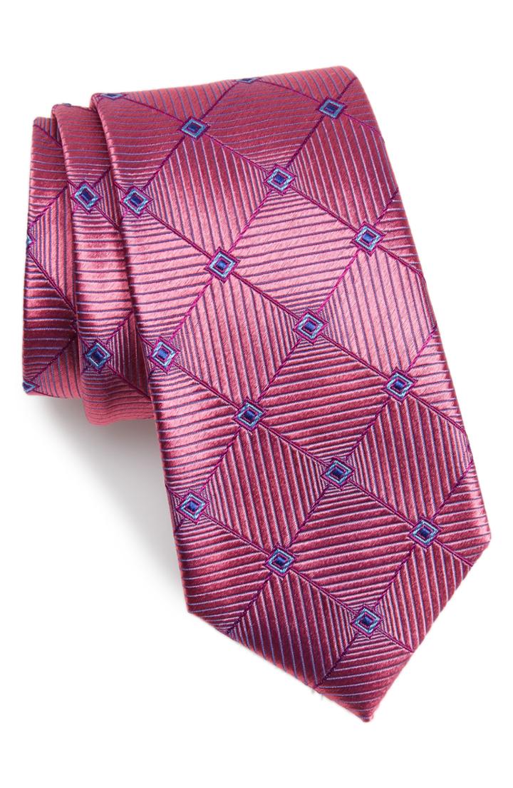 Men's Nordstrom Men's Shop Windowpane Silk Tie, Size - Red
