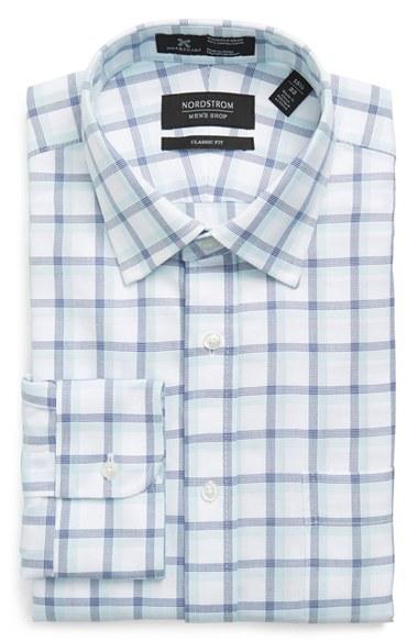 Men's Nordstrom Men's Shop Smartcare(tm) Classic Fit Plaid Dress Shirt .5 34 - Blue