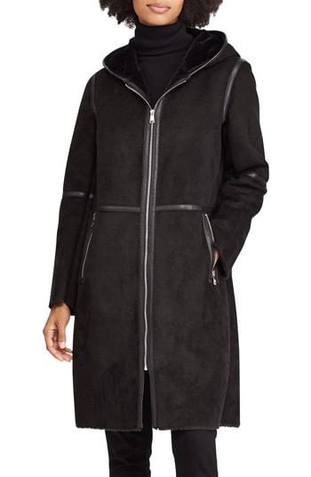 Women's Lauren Ralph Lauren Faux Shearling Duffle Coat - Black