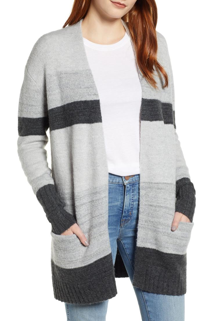 Women's Caslon Open Front Pocket Cardigan - Grey