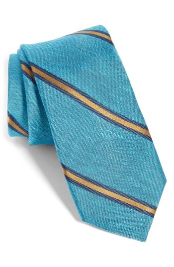 Men's The Tie Bar Leland Stripe Silk & Linen Tie, Size - Blue