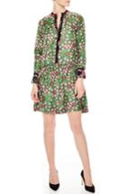 Women's Sandro Split Neck Floral Silk Dress Us / 34 Fr - Green