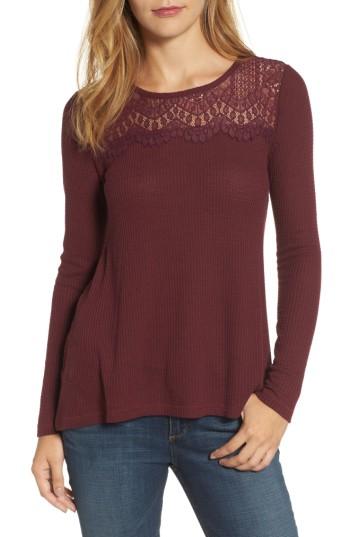 Women's Lucky Brand Lace Yoke Thermal Top - Burgundy