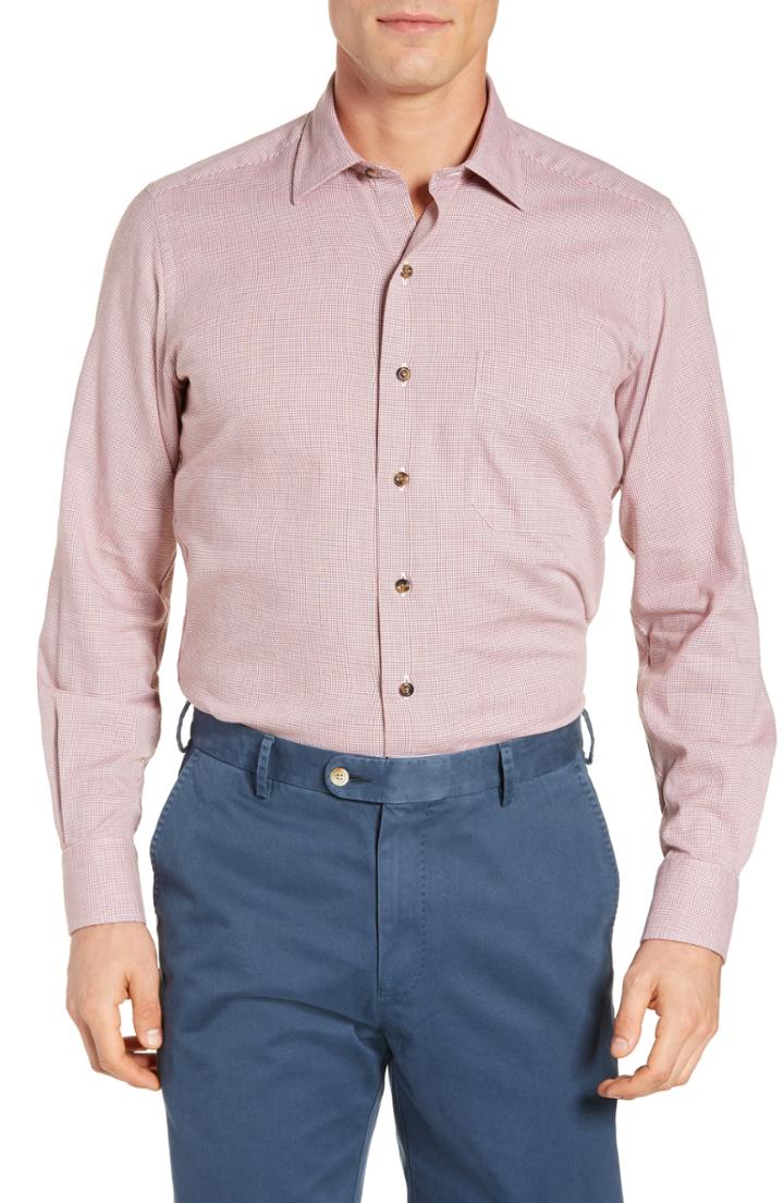 Men's David Donahue Regular Fit Check Sport Shirt, Size - Orange