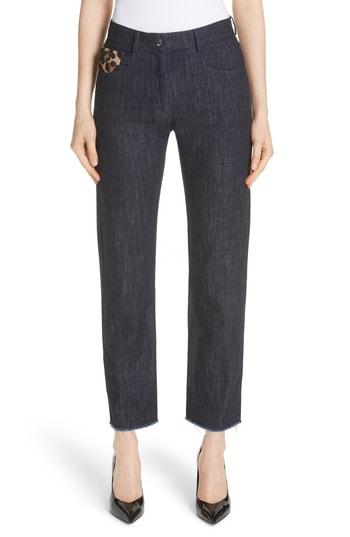 Women's Michael Kors Genuine Calf Hair Pocket Straight Leg Jeans - Blue