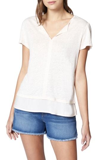 Petite Women's Sanctuary Uptown Tiered Hem Linen Tee P - Beige