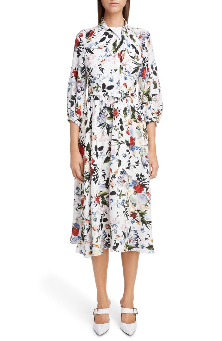 Women's Erdem Floral Cotton Poplin Midi Dress