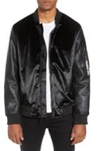 Men's Members Only Velvet Bomber Jacket With Faux Leather Sleeves - Black