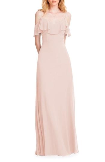 Women's #levkoff Ruffle Shoulder Chiffon Gown - Pink