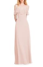 Women's #levkoff Ruffle Shoulder Chiffon Gown - Pink