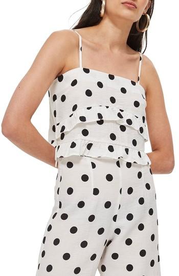 Women's Topshop Fifi Spotted Frilly Camisole Top Us (fits Like 2-4) - White