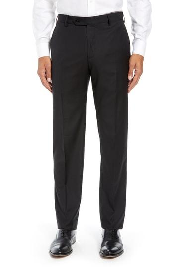 Men's Zanella Parker Flat Front Solid Wool Trousers - Black