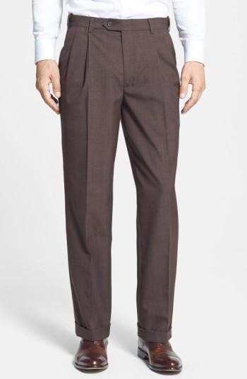 Men's Berle Self Sizer Waist Pleated Trousers X 34 - Brown