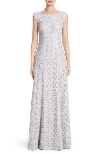 Women's St. John Evening Gita Guipure Lace Gown - Purple