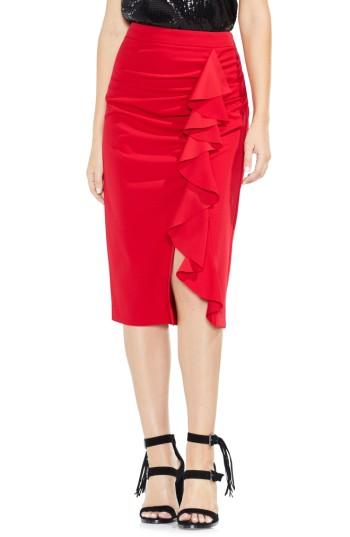 Women's Vince Camuto Front Ruffle Crepe Ponte Pencil Skirt, Size - Red