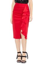 Women's Vince Camuto Front Ruffle Crepe Ponte Pencil Skirt, Size - Red