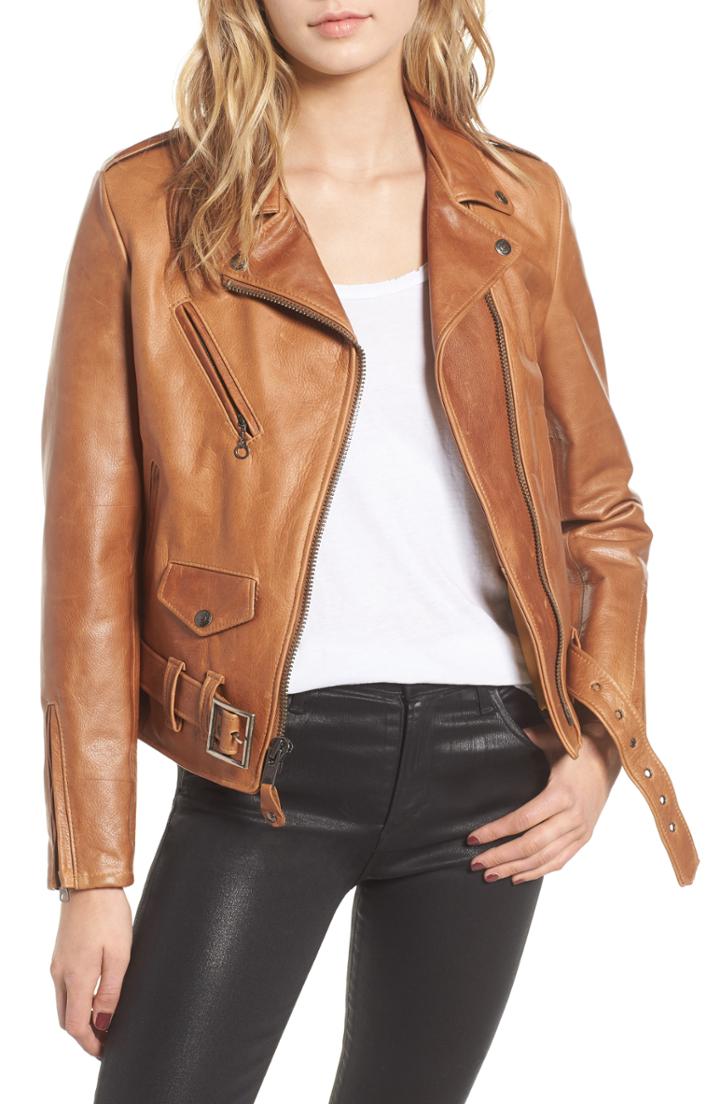 Women's Schott Nyc Lightweight Leather Jacket - Brown