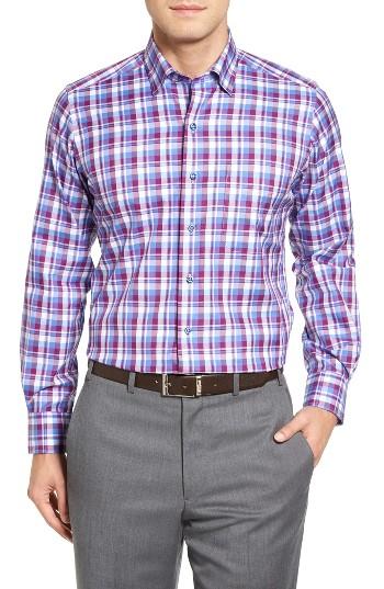 Men's David Donahue Check Sport Shirt, Size - Blue