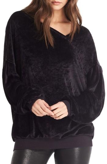 Women's Michael Stars Asymmetrical Neck Velvet Pullover - Black