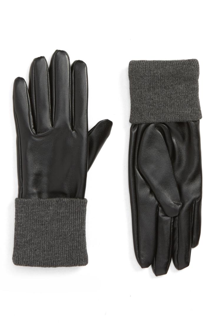 Women's Accessory Collective Knit Cuff Faux Leather Gloves