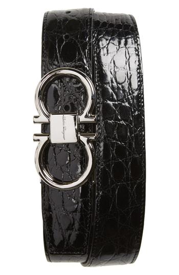Men's Salvatore Ferragamo Crocodile Leather Belt - Nero