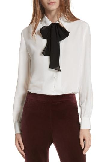 Women's Frame Tie Neck Silk Blouse - Ivory