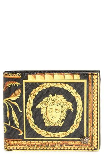 Men's Versace First Line Baroque Print Leather Wallet - None