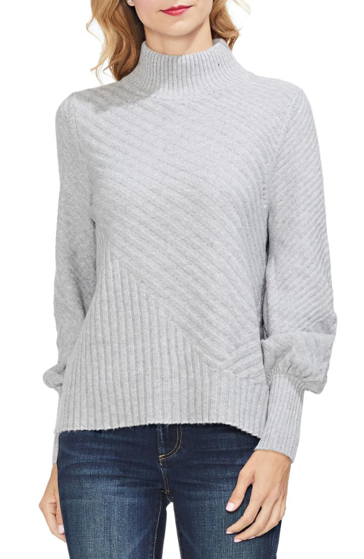 Women's Vince Camuto Mix Cable Balloon Sleeve Cotton Blend Sweater