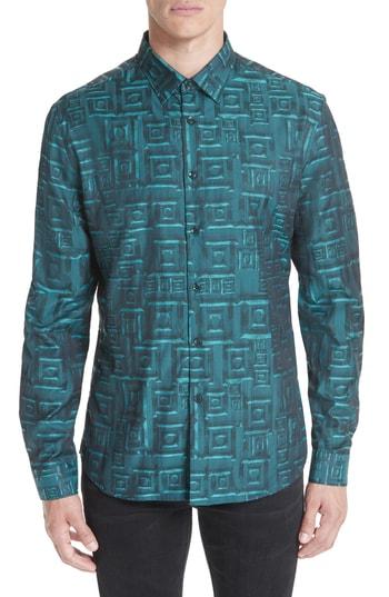 Men's Versace Collection Greek Key Sport Shirt Eu - Blue/green