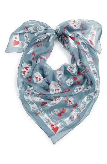 Women's Alexander Mcqueen Sweethearts Skull Silk Scarf, Size - Blue