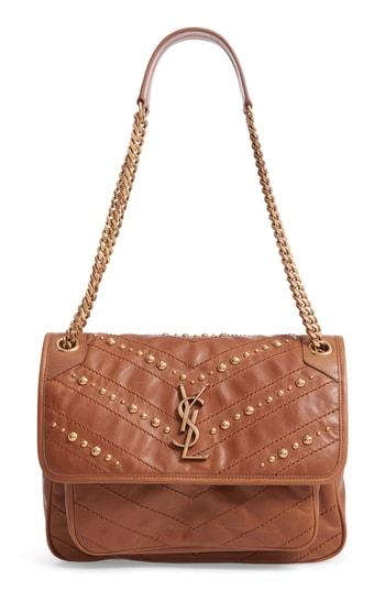 Saint Laurent Medium Niki Lambskin Leather Shoulder Bag - Brown