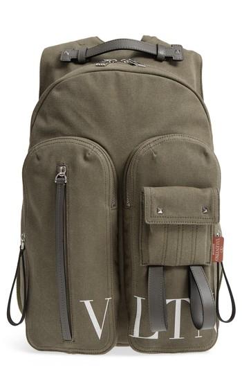 Men's Valentino Garavani Canvas Military Backpack - Green