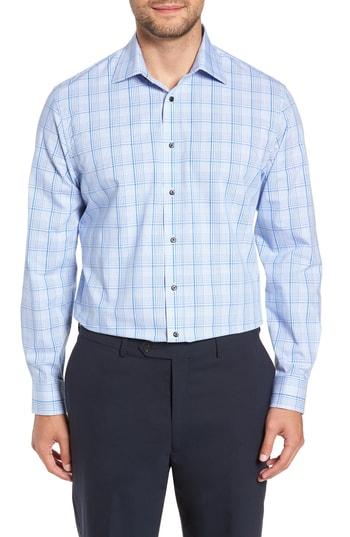 Men's Nordstrom Men's Shop Tech-smart Traditional Fit Plaid Dress Shirt 34/35 - Blue