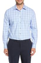 Men's Nordstrom Men's Shop Tech-smart Traditional Fit Plaid Dress Shirt 34/35 - Blue