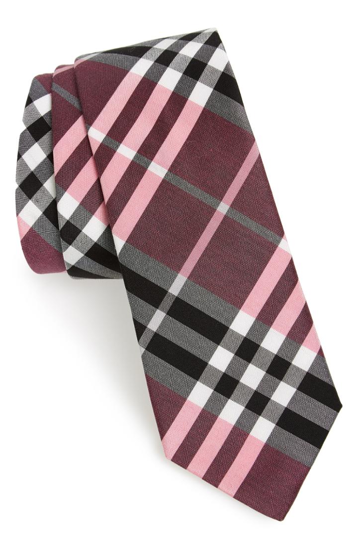 Men's Burberry Manston Check Silk Blend Tie, Size - Pink
