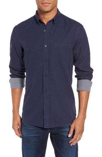 Men's Nordstrom Men's Shop Trim Fit Duofold Sport Shirt, Size - Blue