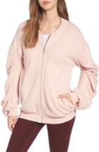 Women's Bp. Knit Ruched Sleeve Bomber - Pink