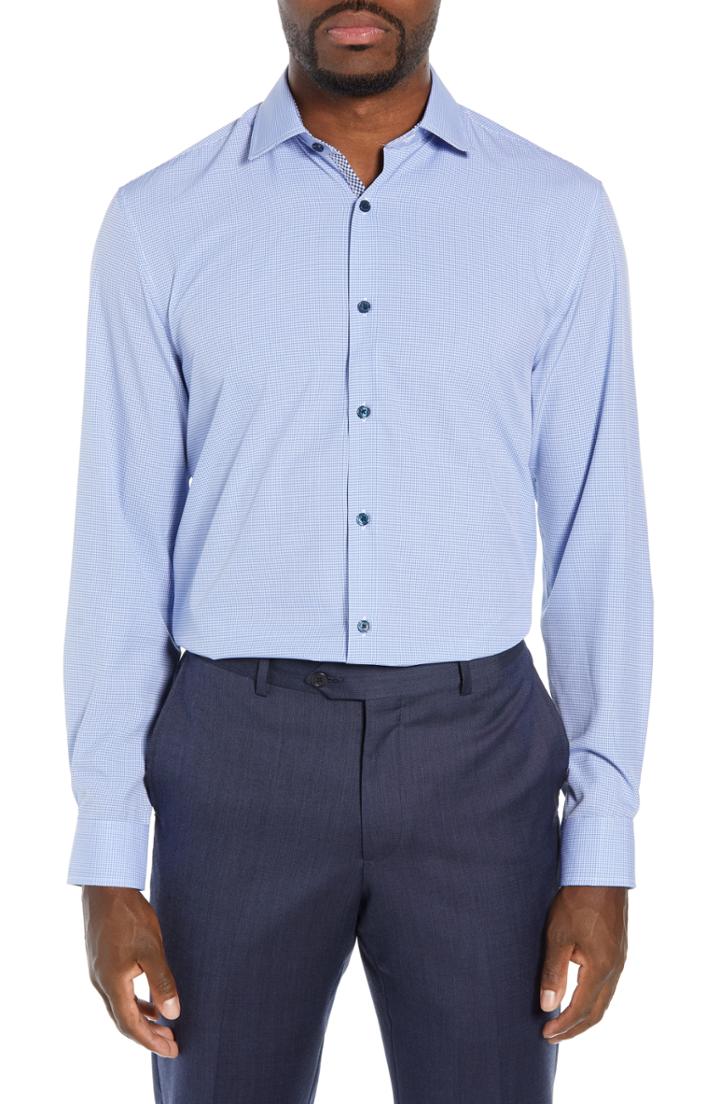Men's W.r.k Trim Fit 4-way Stretch Houndstooth Dress Shirt .5 - Blue