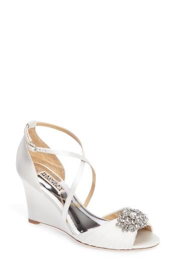 Women's Badgley Mischka Tacey Embellished Strappy Wedge Sandal .5 M - White