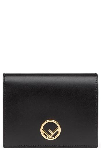 Women's Fendi Logo Small Leather French Wallet - Black