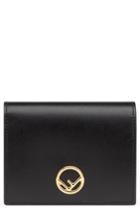 Women's Fendi Logo Small Leather French Wallet - Black