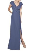 Women's Ceremony By Joanna August 'lolo' Ruffle V-neck Chiffon Wrap Gown - Blue