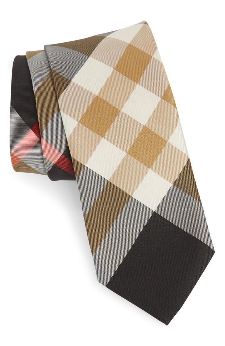 Men's Burberry Manston Check Silk Blend Tie, Size - Black