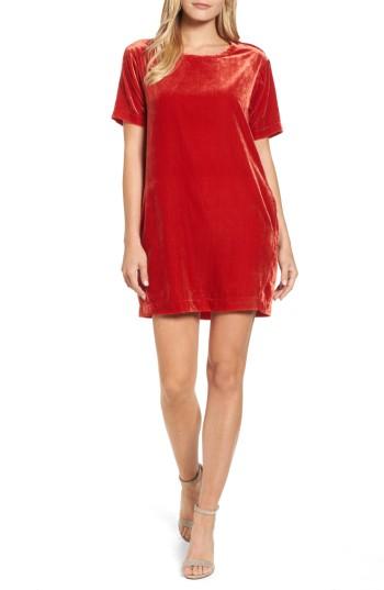 Women's Kenneth Cole New York Zip Shoulder Velvet Shift Dress - Red