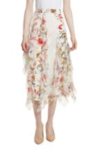 Women's Alice + Olivia Yula Floral Silk & Lace Midi Skirt - Ivory