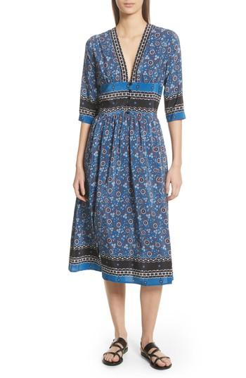 Women's Sea Tallulah Empire Waist Silk Midi Dress - Blue